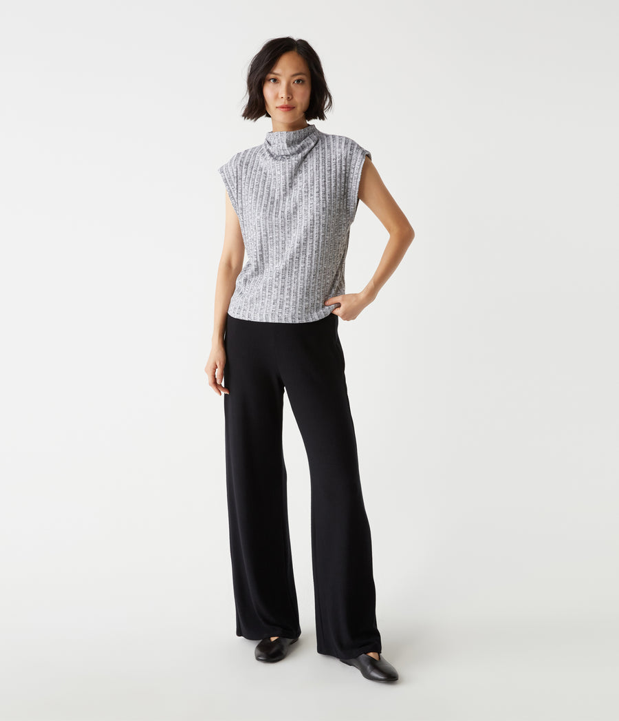 Nara Mock Neck Top in Black Marl Grey Full Body View #BLACK MARL