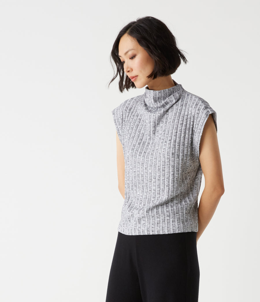 Nara Mock Neck Top in Black Marl Grey Side View #BLACK MARL