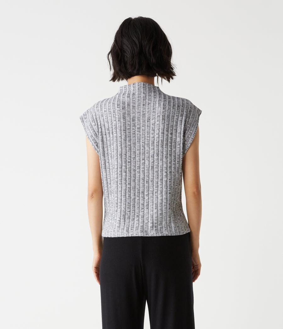 Nara Mock Neck Top in Black Marl Grey Back View #BLACK MARL