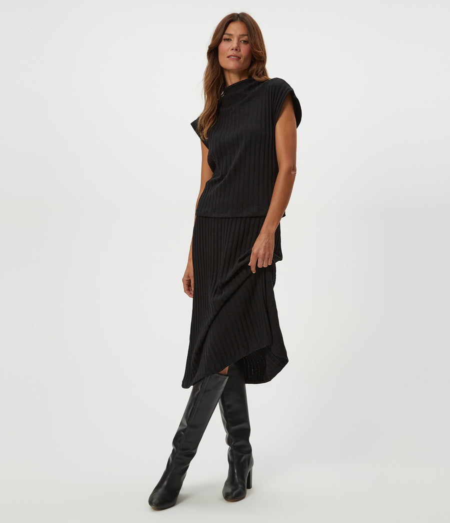 Nara Mock Neck Top in Black  Full Body View #BLACK