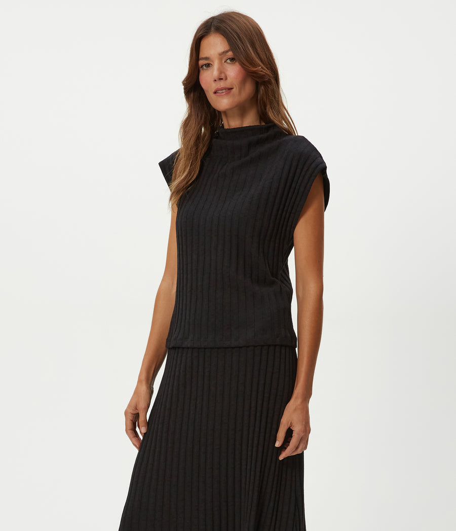 Nara Mock Neck Top in Black  Side View #BLACK