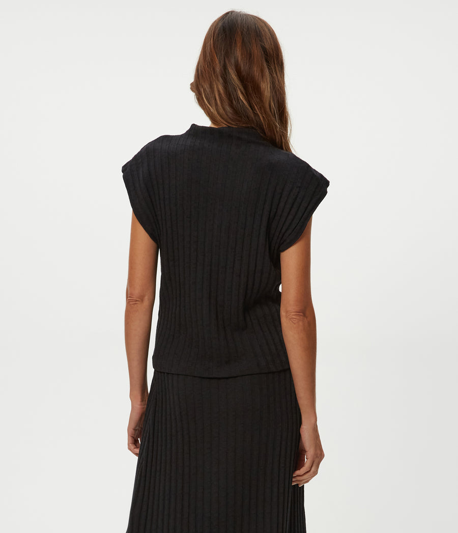 Nara Mock Neck Top in Black  Back View #BLACK