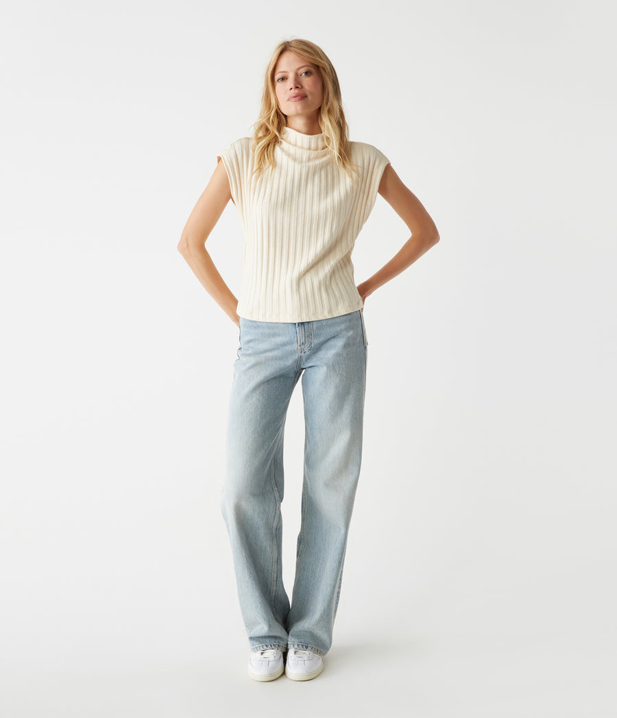 Nara Mock Neck Top in Chalk White Full Body View #CHALK