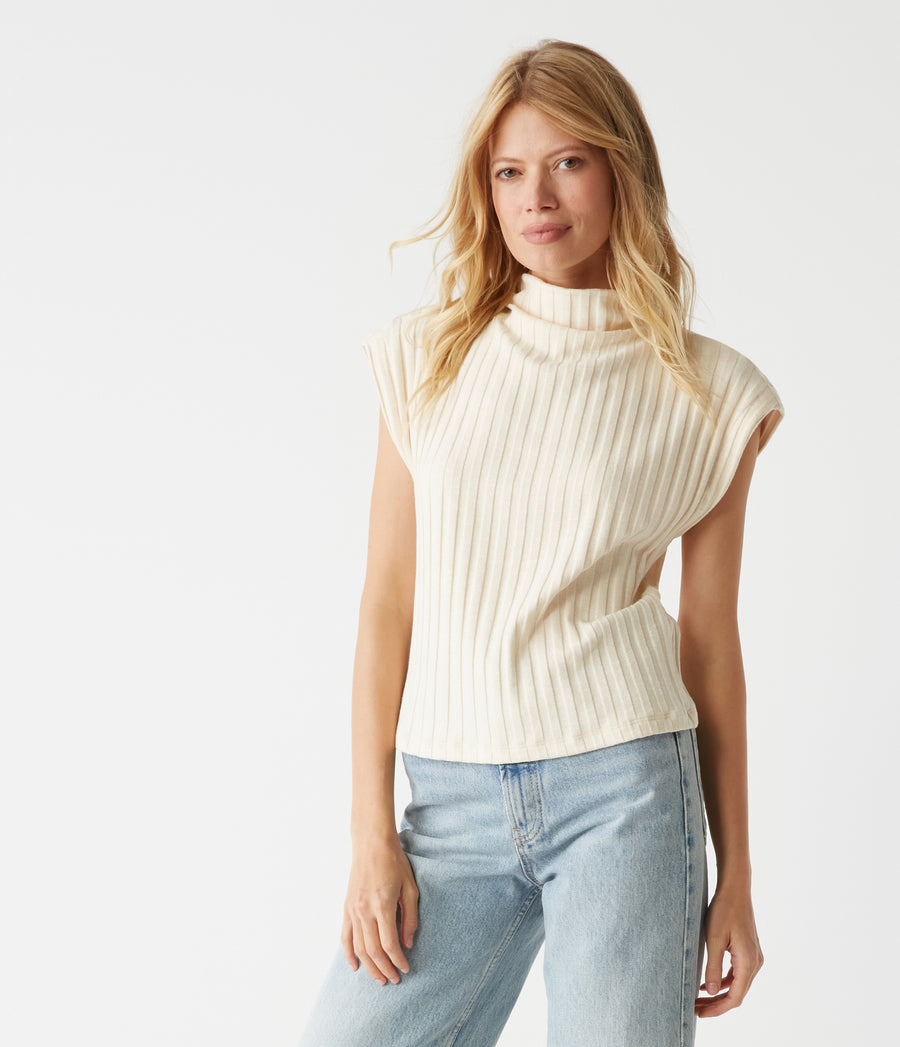 Nara Mock Neck Top in Chalk White Side View #CHALK