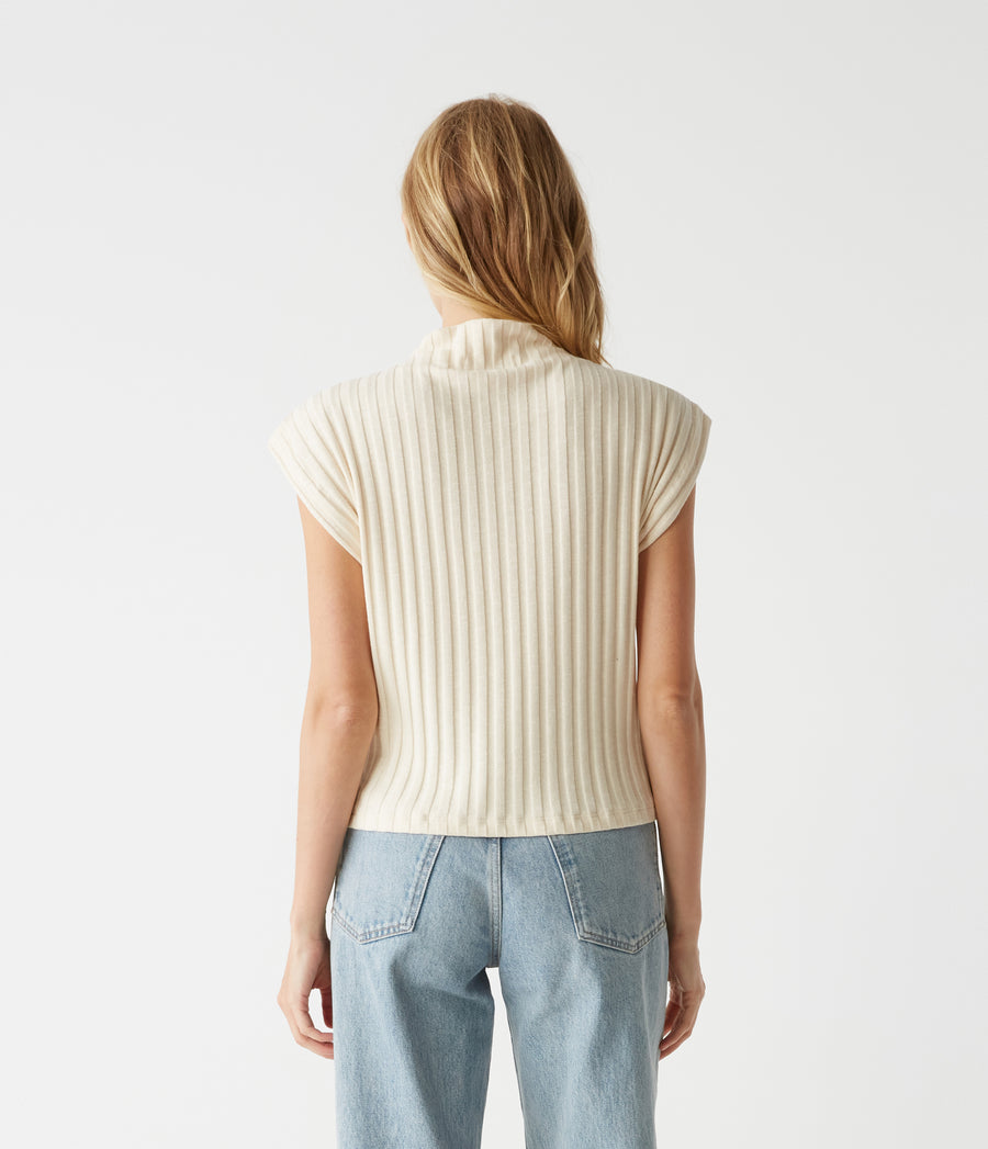 Nara Mock Neck Top in Chalk White Back View #CHALK