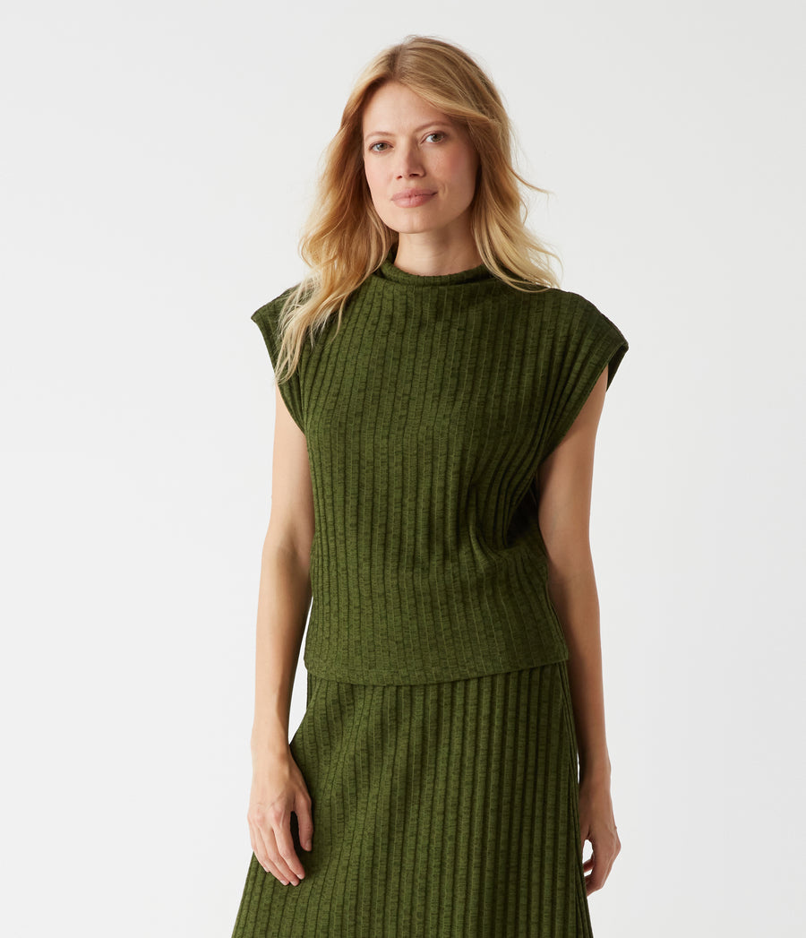 Nara Mock Neck Top in Dark Matcha Green Side View #DARK MATCHA