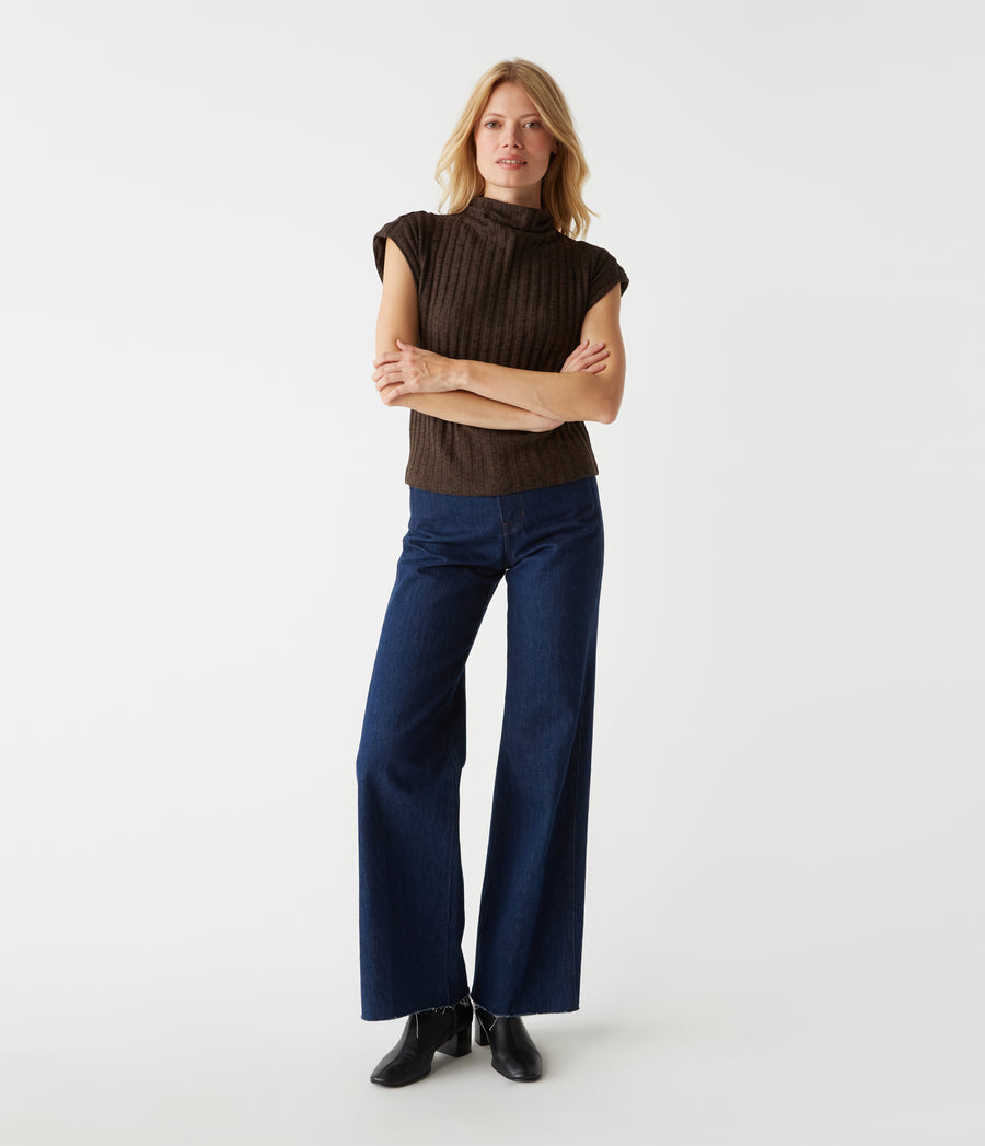 Nara Mock Neck Top in Java Brown Full Body View #JAVA