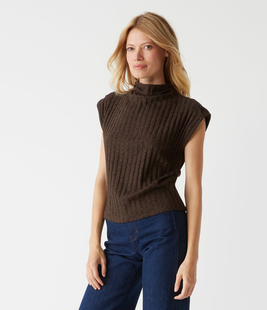 Nara Mock Neck Top in Java Brown Side View #JAVA