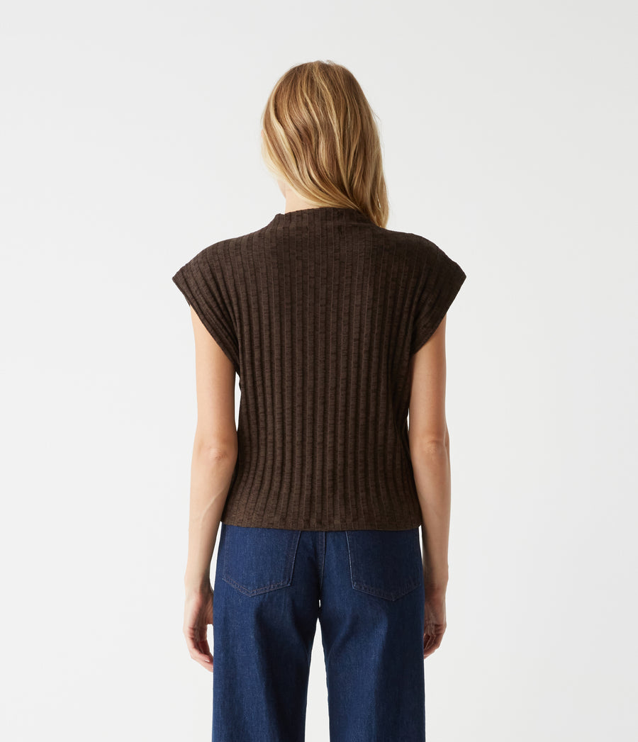 Nara Mock Neck Top in Java Brown Back View #JAVA