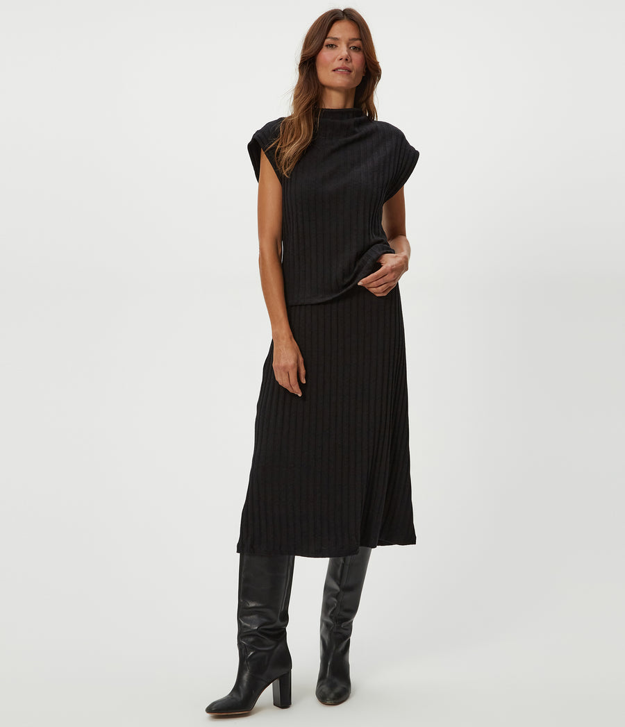 Shania Midi Skirt in Black  Full Body View #BLACK