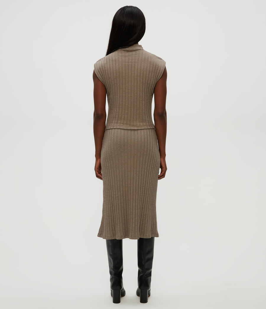Shania Midi Skirt in Cobblestone Brown Back View #COBBLESTONE