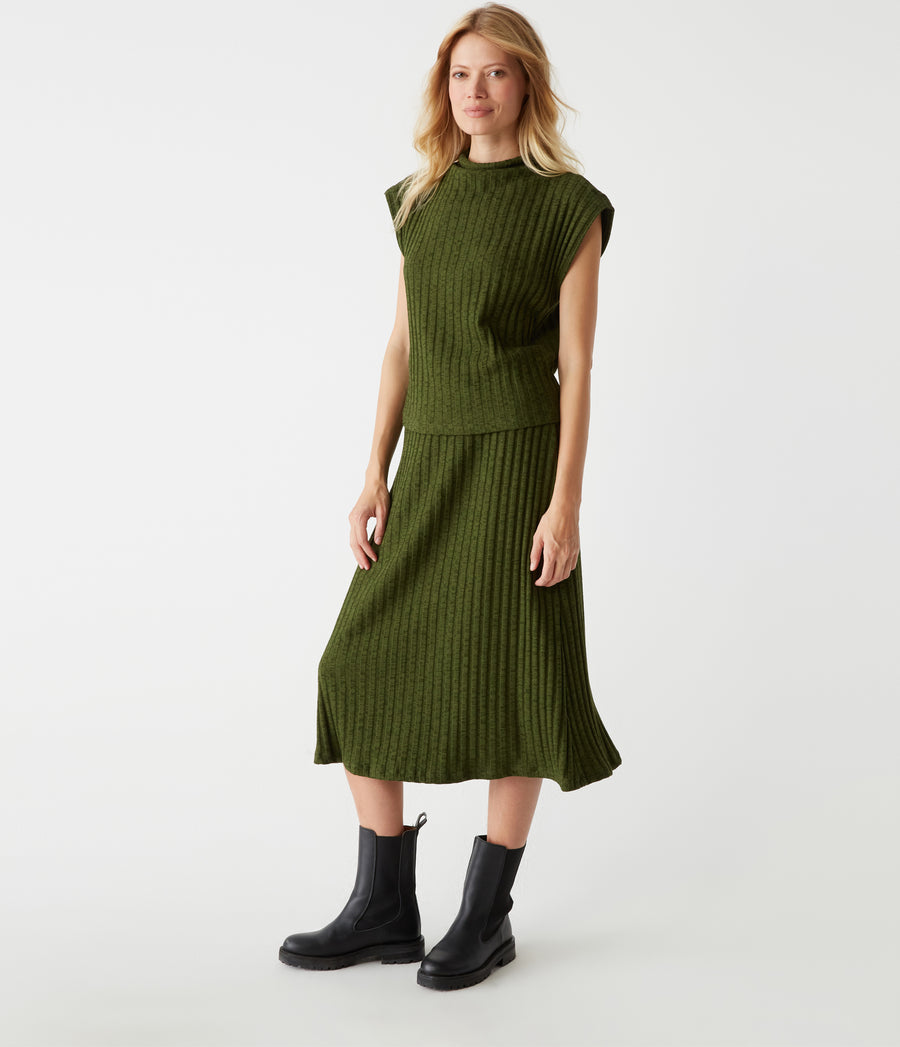Shania Midi Skirt in Dark Matcha Green Side View #DARK MATCHA
