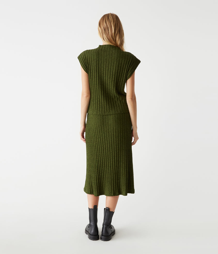 Shania Midi Skirt in Dark Matcha Green Back View #DARK MATCHA