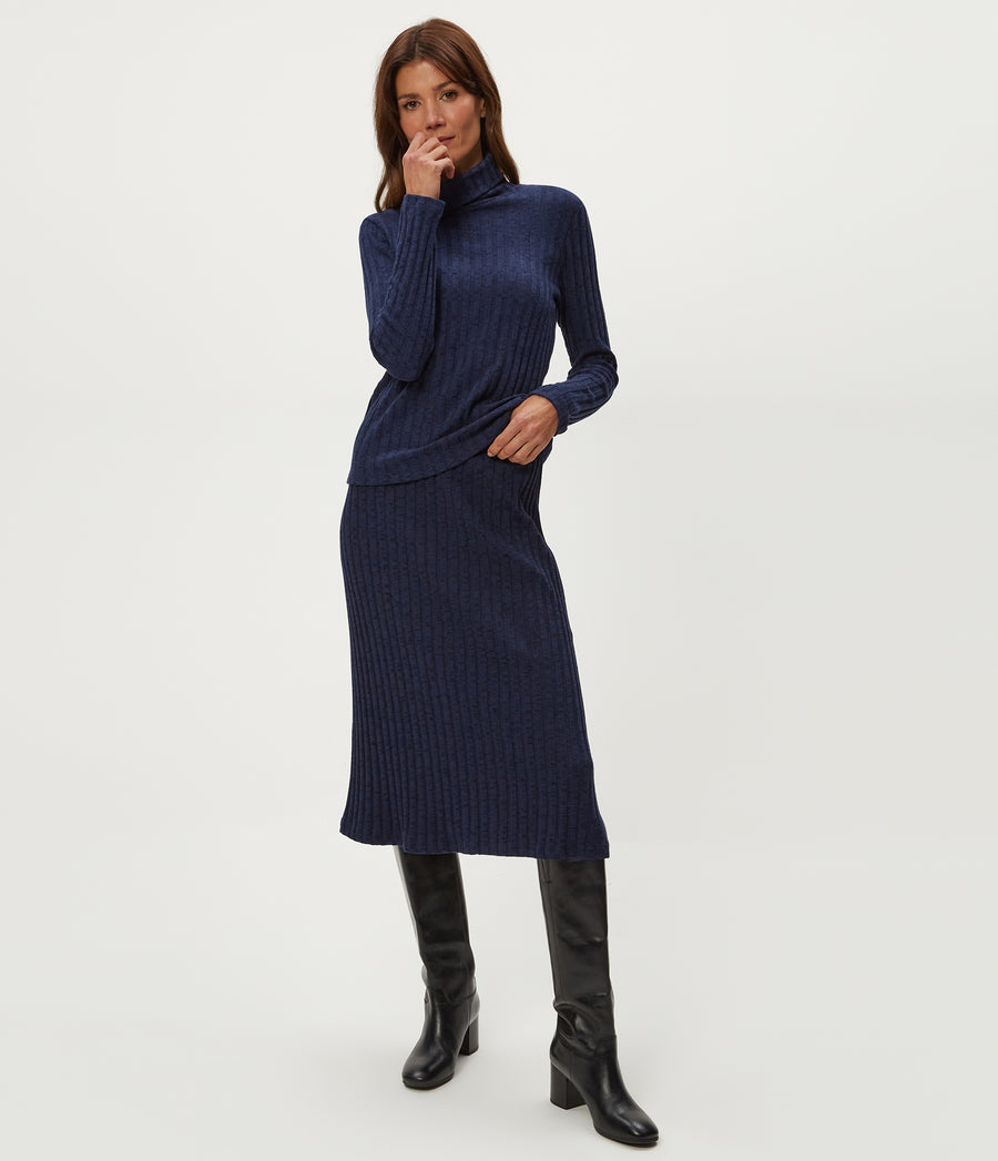 Shania Midi Skirt in Nocturnal Blue Full Body View #NOCTURNAL