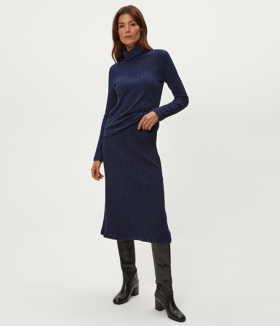 Shania Midi Skirt in Nocturnal Blue Close up View  #NOCTURNAL