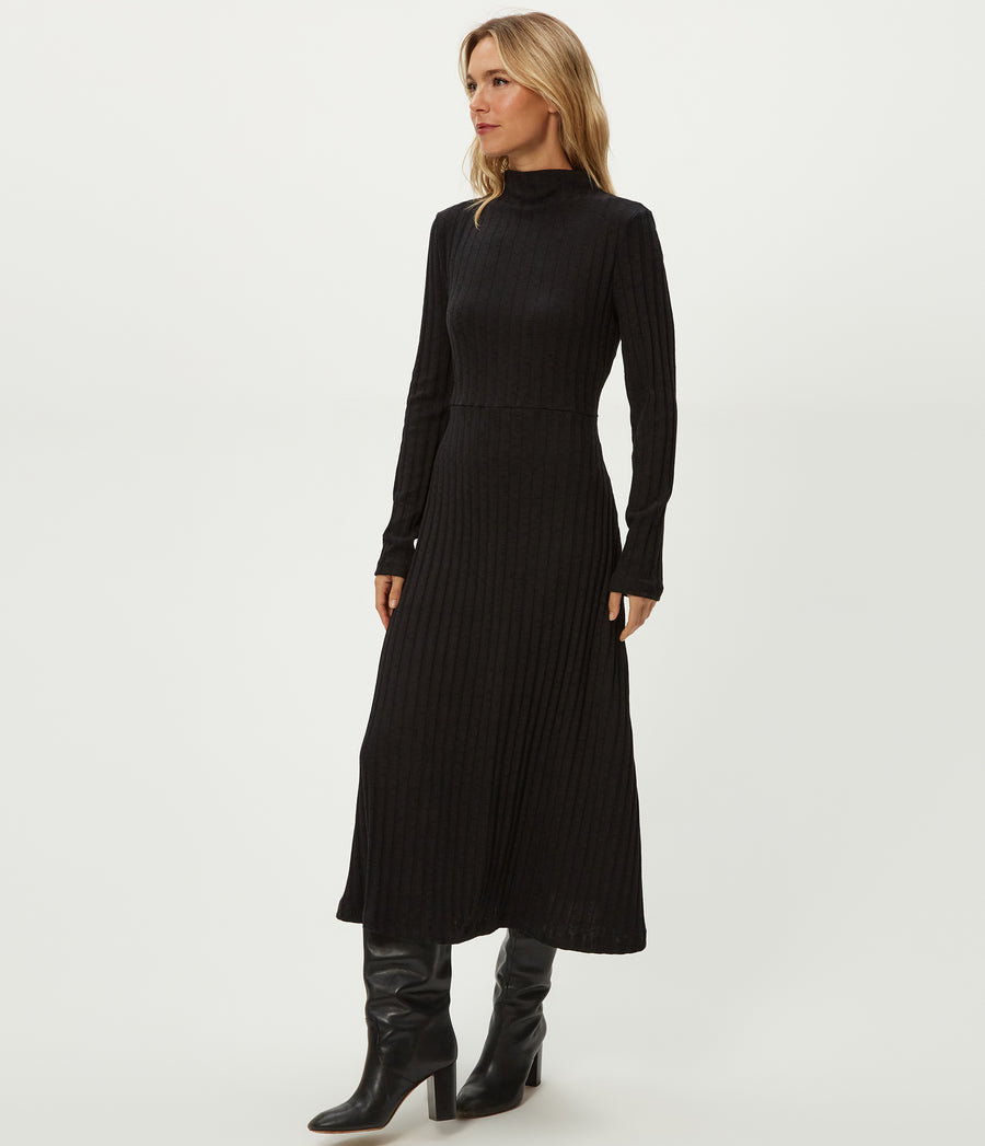 Lenox Mock Neck Midi Dress in Black Side View #BLACK