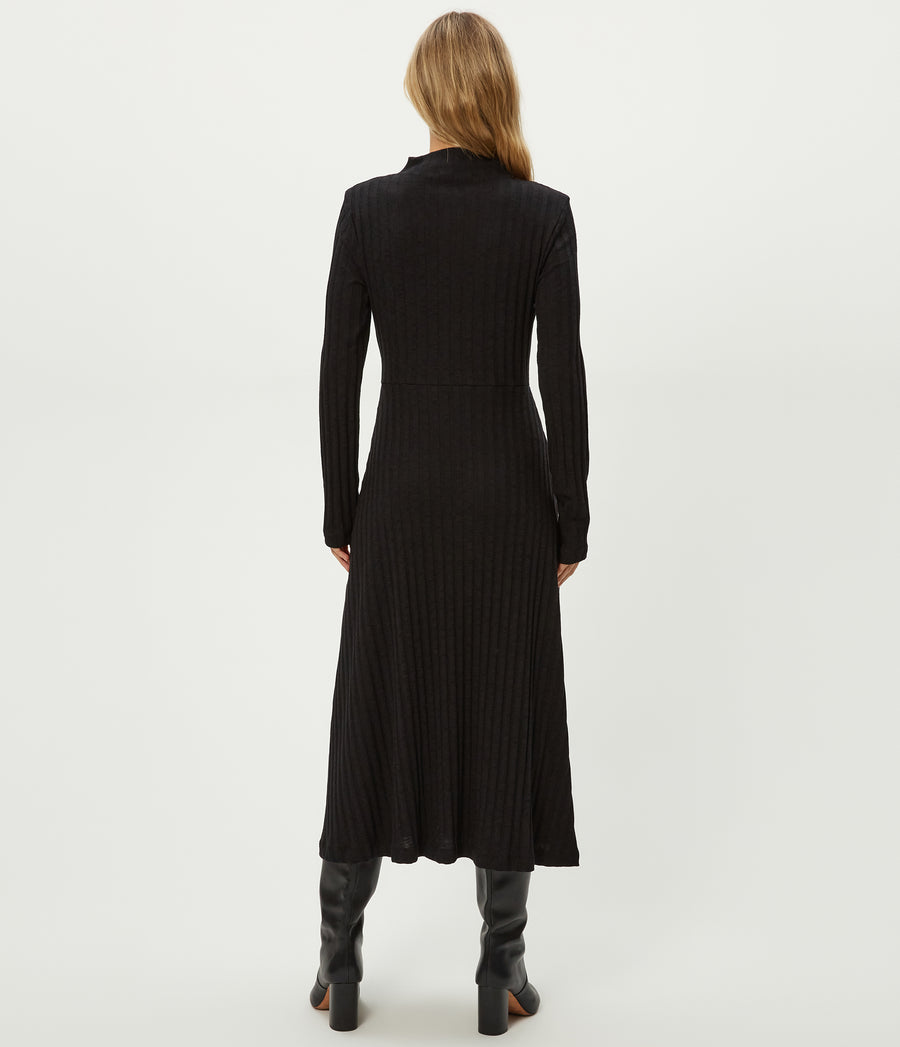 Lenox Mock Neck Midi Dress in Black Back View #BLACK