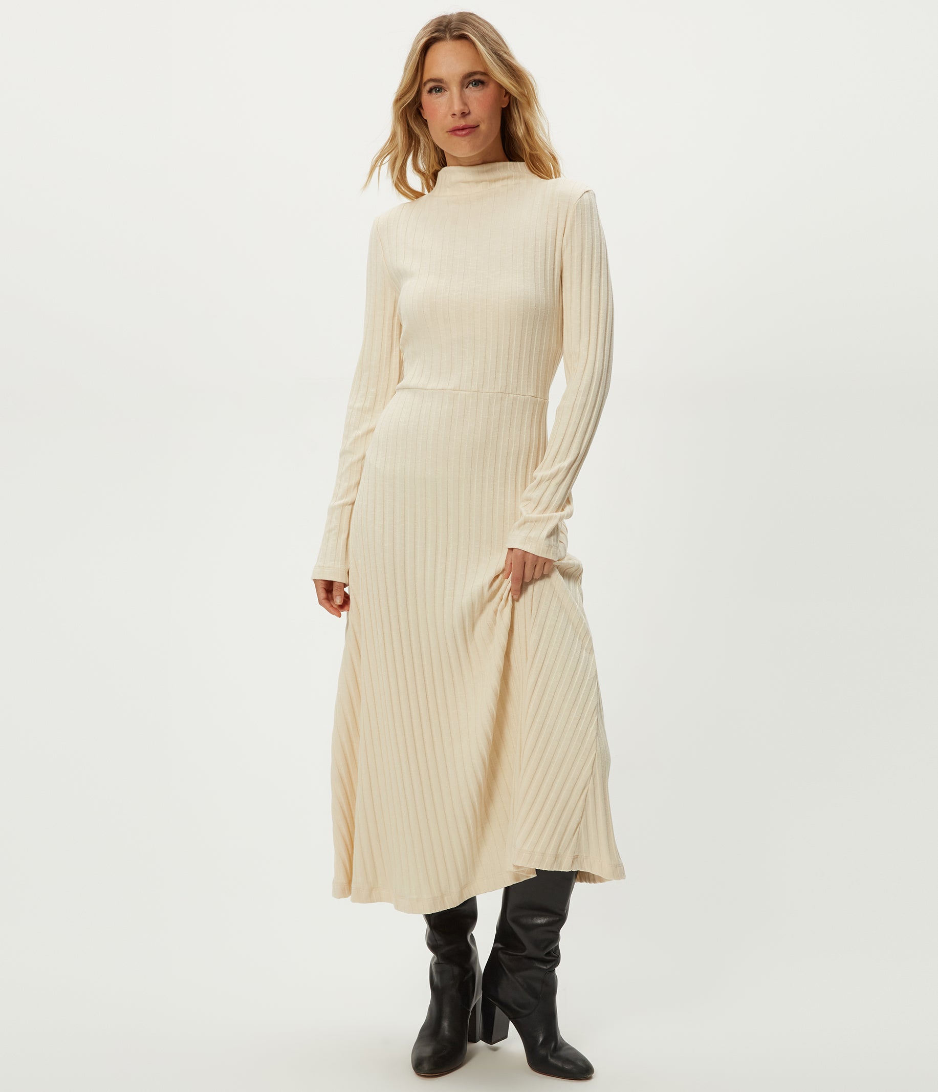 Women's Lenox Mock Neck Midi Dress - Chalk - Size S - Michael Stars Women's Lenox Mock Neck Midi Dress - Chalk - Size S - Michael Stars