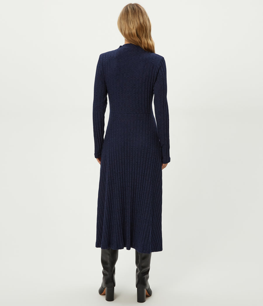 Lenox Mock Neck Midi Dress in Nocturnal Blue Back View #NOCTURNAL