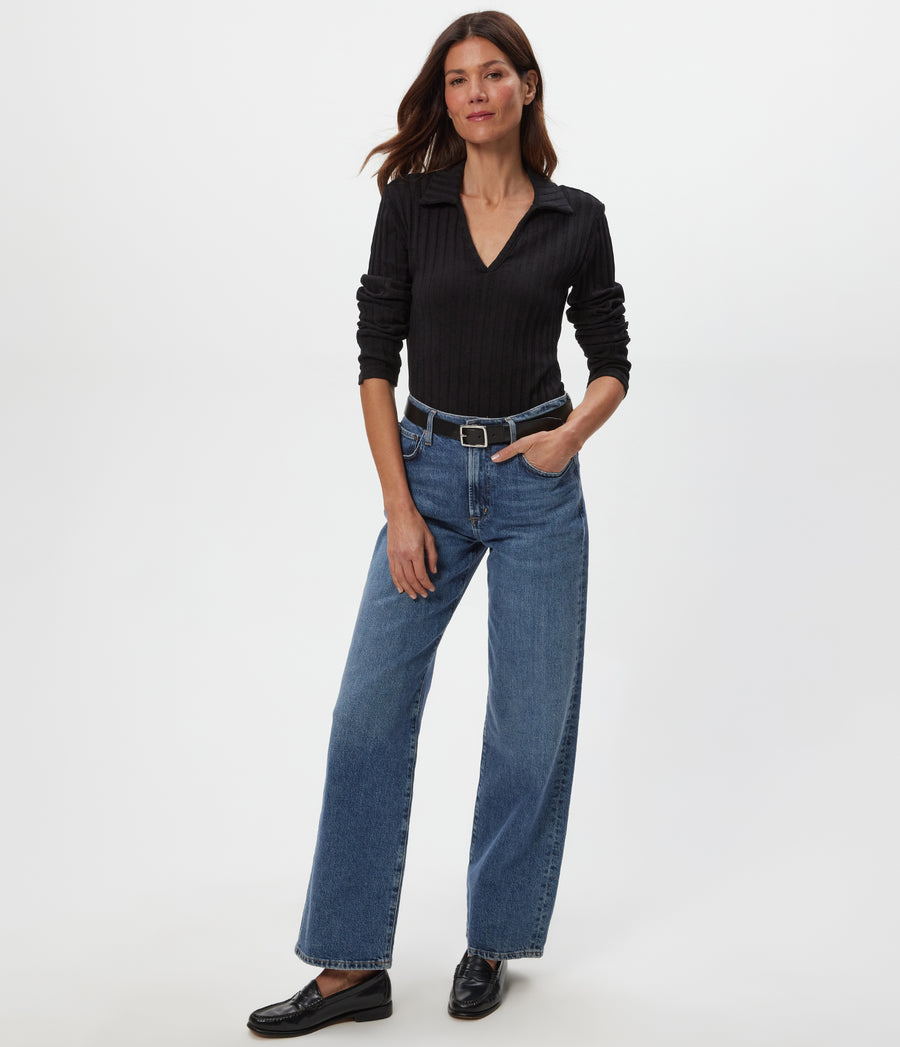 Liyah Collard Top in Black Full Body View #BLACK