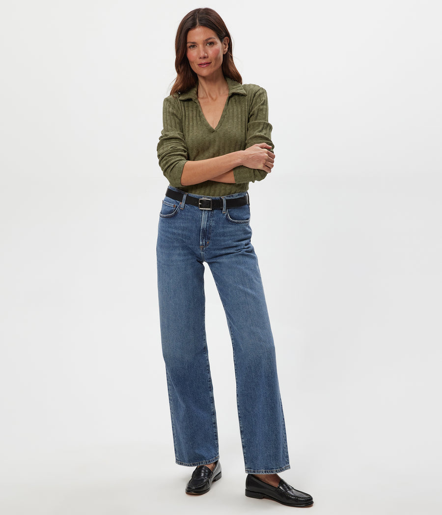 Liyah Collard Top in CAPER Green Full Body View #CAPER