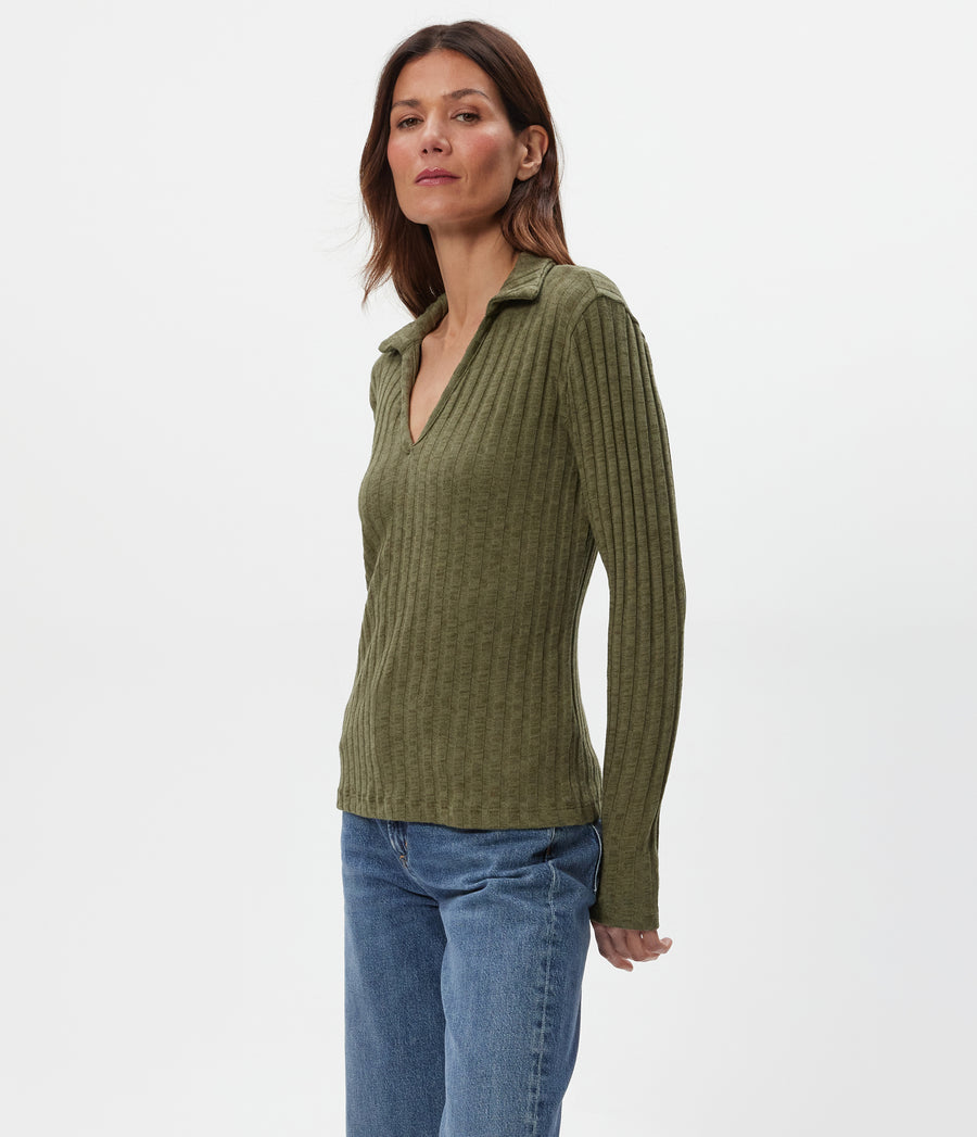 Liyah Collard Top in CAPER  Green Side View #CAPER