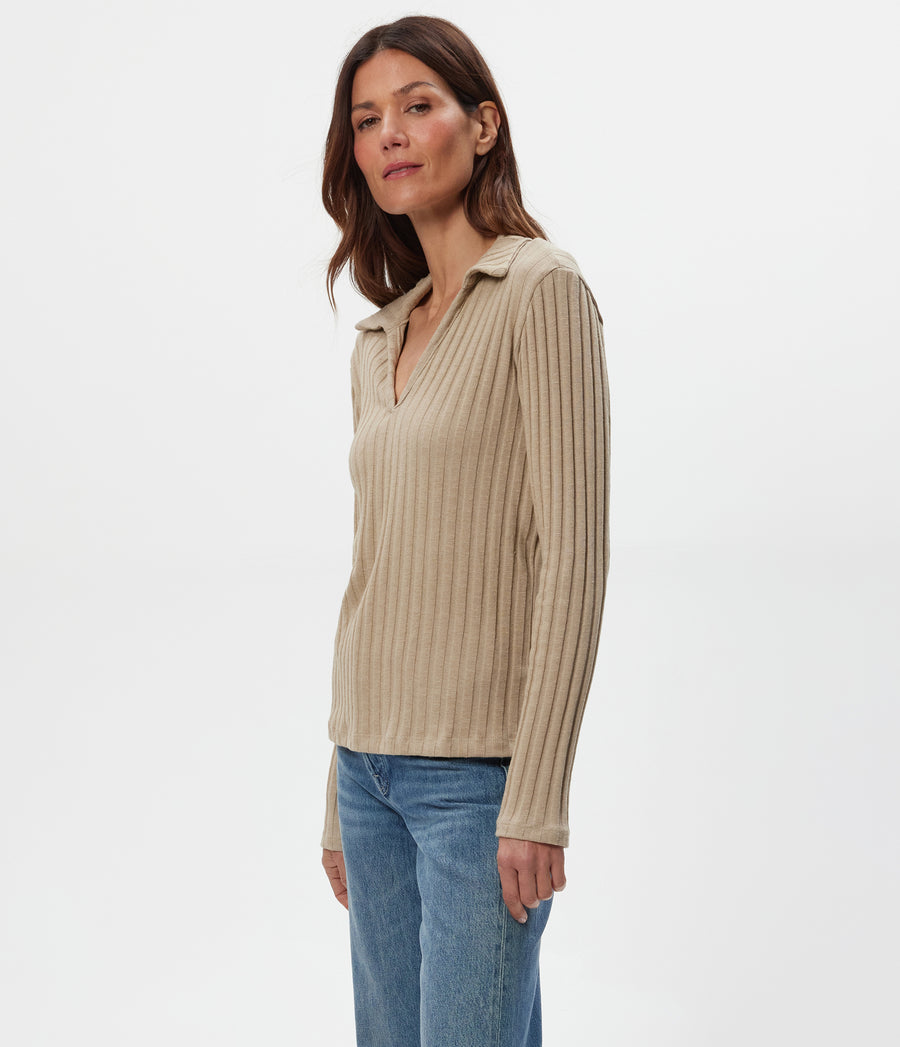 Liyah Collard Top in  MACADAMIA Beige Side View #MACADAMIA