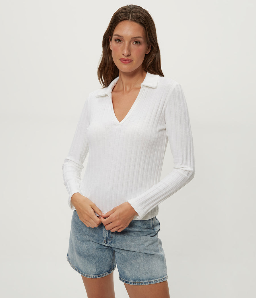Liyah Collard Top in White Close up View #WHITE