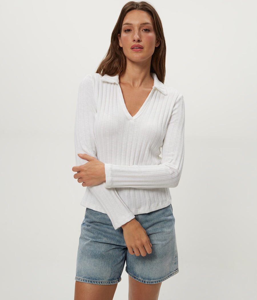Liyah Collard Top in White Full Body View #WHITE