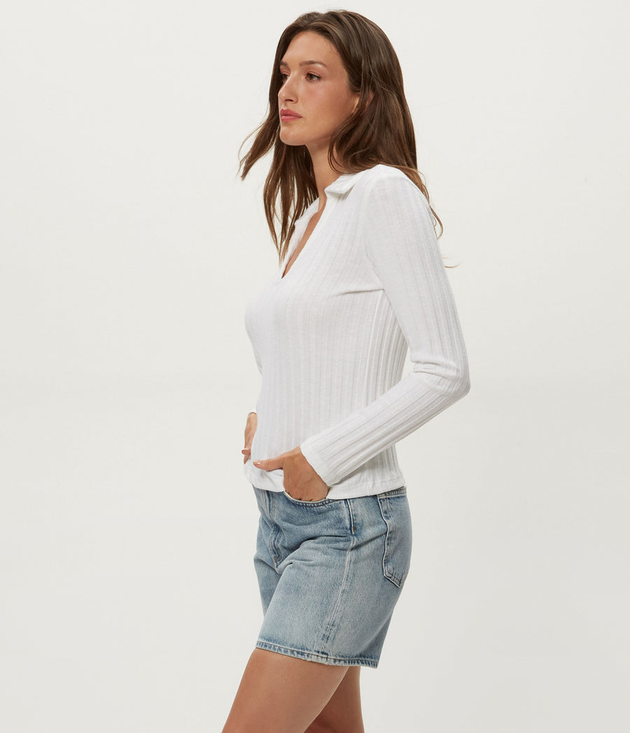 Liyah Collard Top in White Side View #WHITE