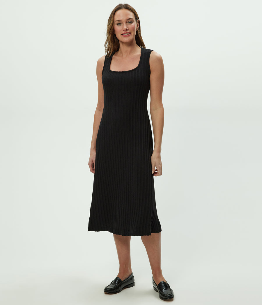 Sofia Midi Dress in Black Close up View #BLACK