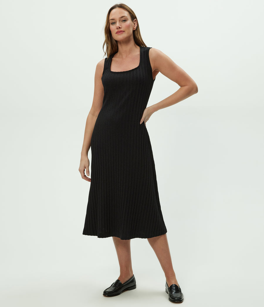 Sofia Midi Dress in Black Full Body View #BLACK