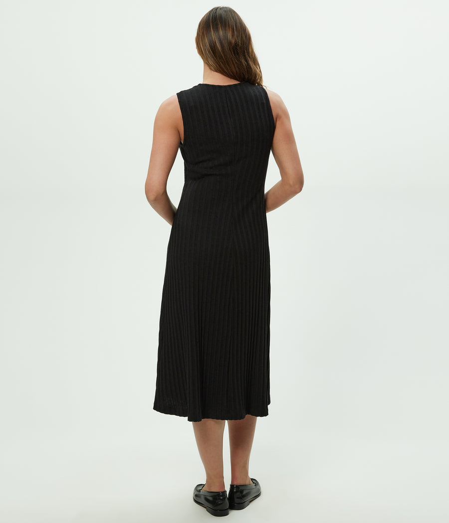 Sofia Midi Dress in Black Back View  #BLACK