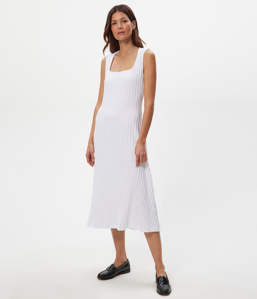 Sofia Midi Dress in White Close up View #WHITE
