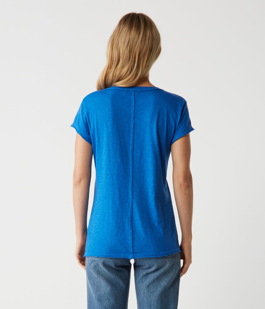 Baxter V-Neck Tee in Bahama Blue Back View #BAHAMA