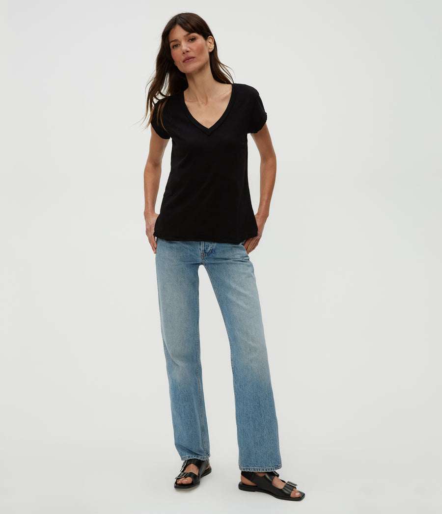 Baxter V-Neck Tee in Black  Full Body View #BLACK
