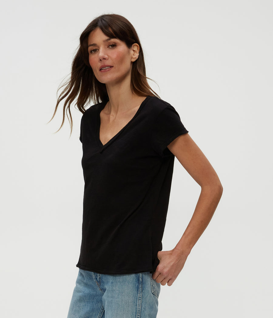 Baxter V-Neck Tee in Black  Side View #BLACK