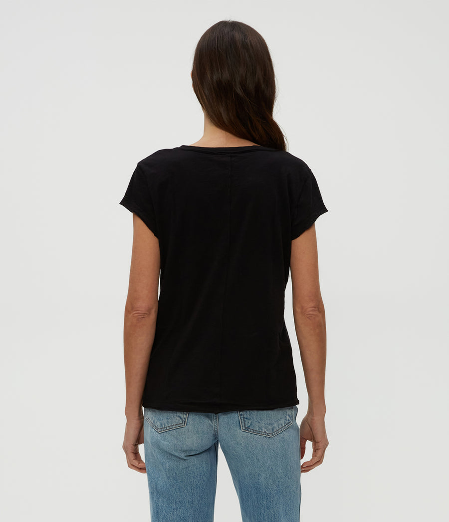 Baxter V-Neck Tee in Black  Back View #BLACK