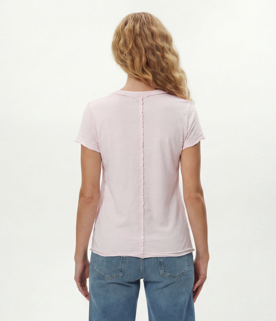 Baxter V-Neck Tee in BLUSH Pink Back View #BLUSH