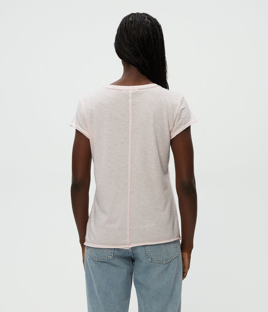 Baxter V-Neck Tee in Lychee Pink Back View #LYCHEE