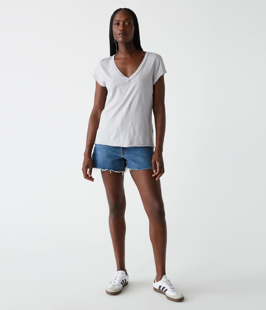 Baxter V-Neck Tee in Crescent Grey Full Body View #CRESCENT