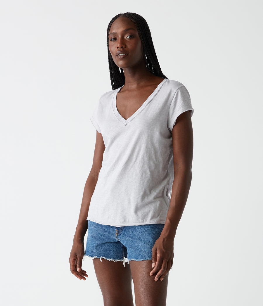 Baxter V-Neck Tee in Crescent Grey Side View #CRESCENT