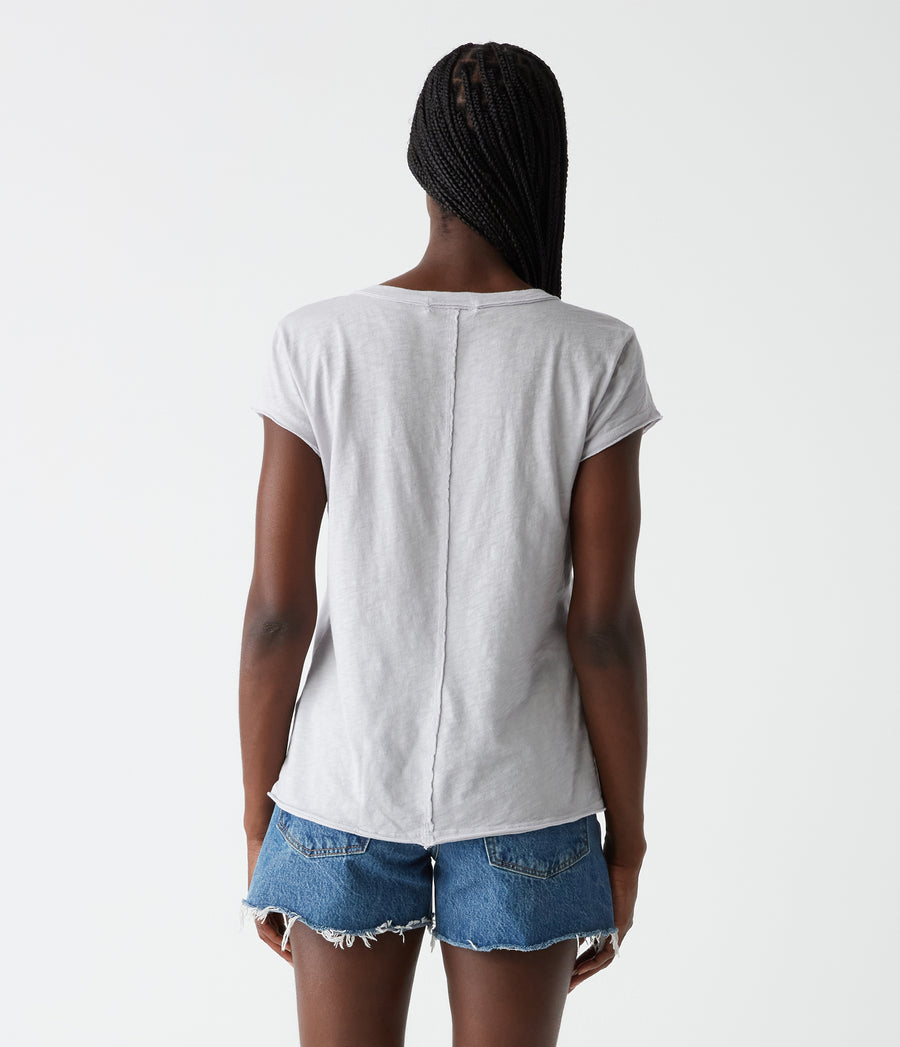 Baxter V-Neck Tee in Crescent Grey Back View #CRESCENT