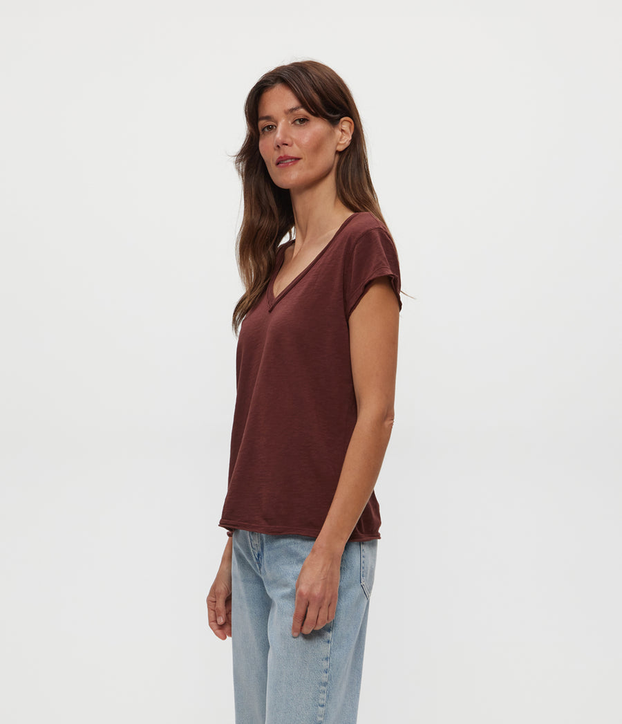 Baxter V-Neck Tee in ESPRESSO Brown Side View #ESPRESSO