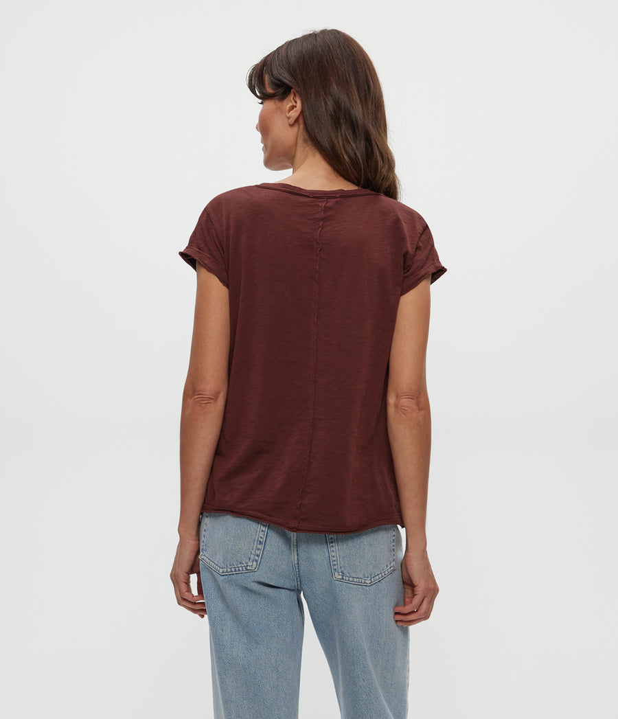 Baxter V-Neck Tee in ESPRESSO Brown Back View #ESPRESSO
