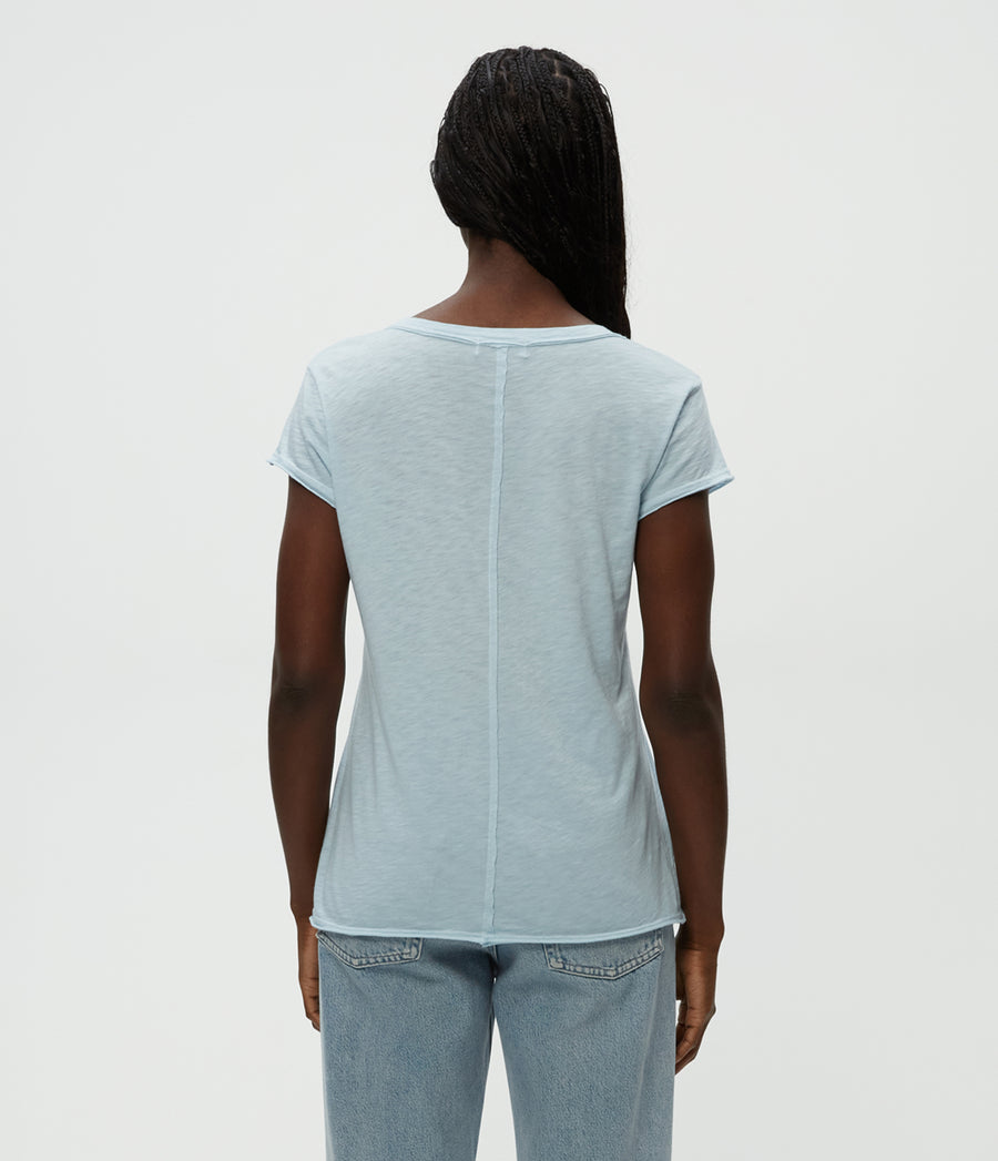 Baxter V-Neck Tee in Fountain Blue Back View #FOUNTAIN