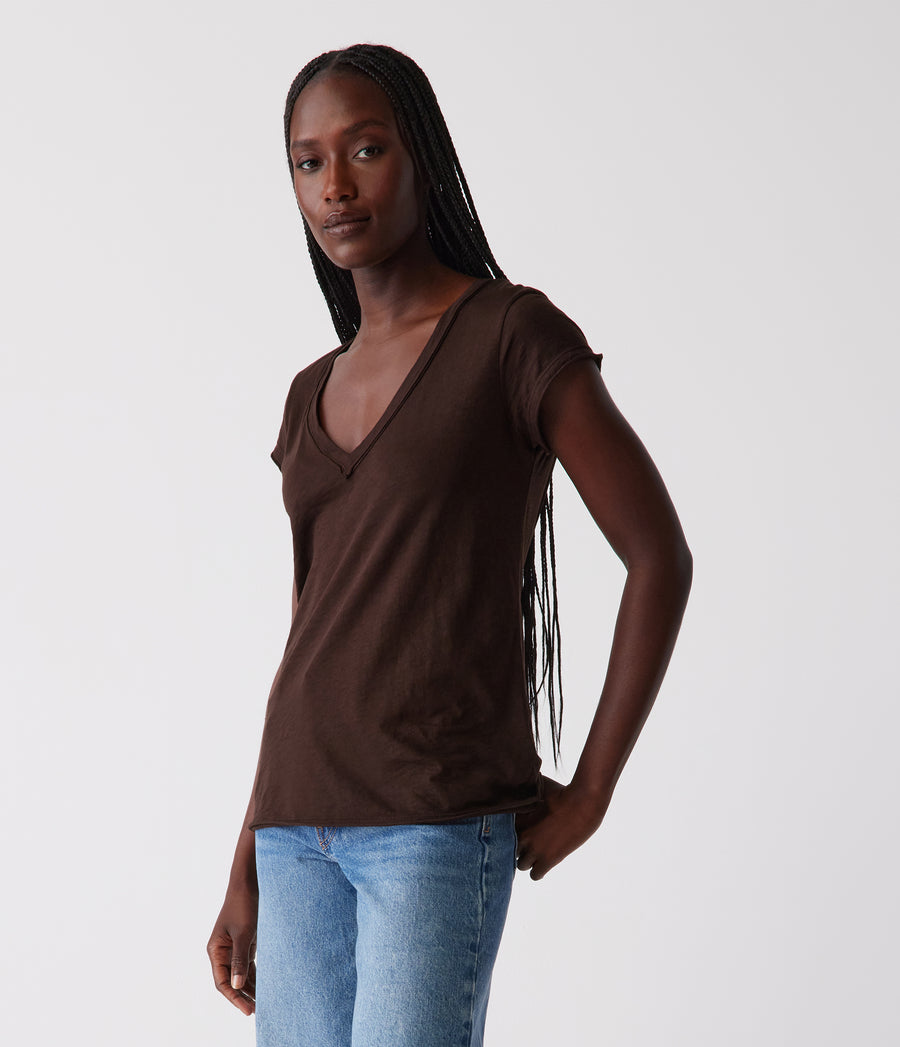 Baxter V-Neck Tee in Java Brown - Side View #JAVA