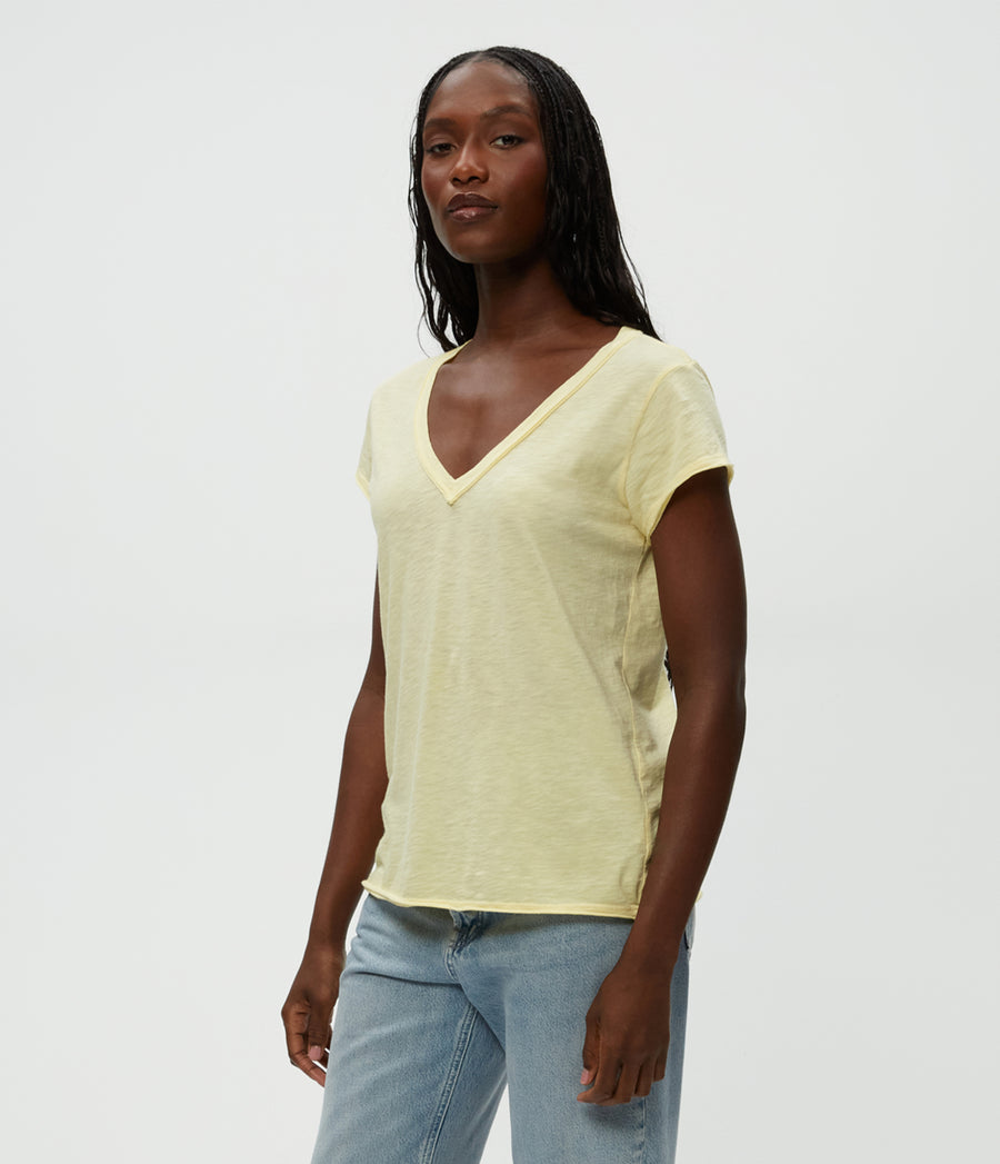 Baxter V-Neck Tee in Lemonade Yellow Side View #LEMONADE