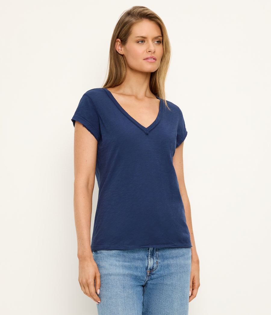 Baxter V-Neck Tee in Nocturnal Blue Side View #NOCTURNAL