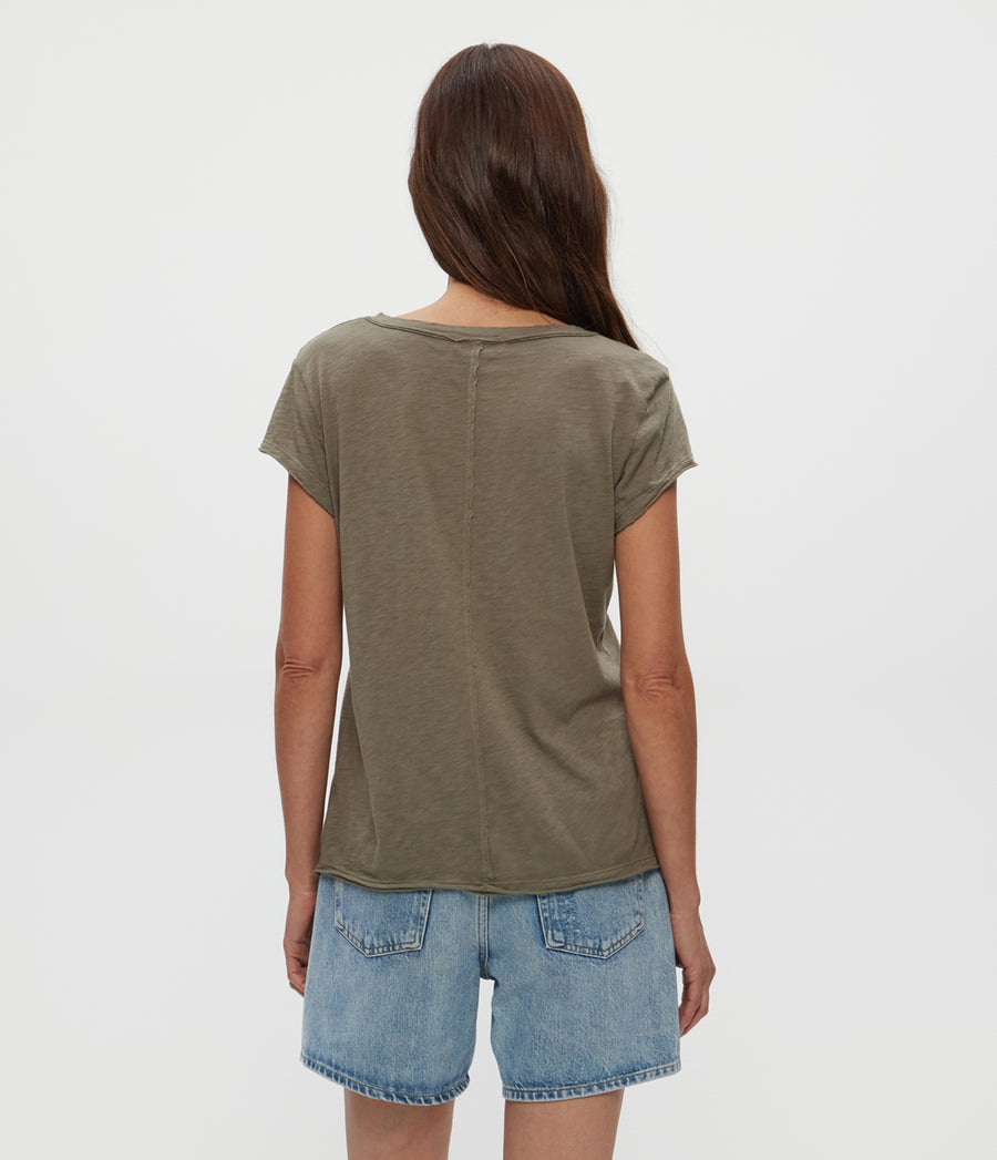 Baxter V-Neck Tee in Olive Green Back View #OLIVE